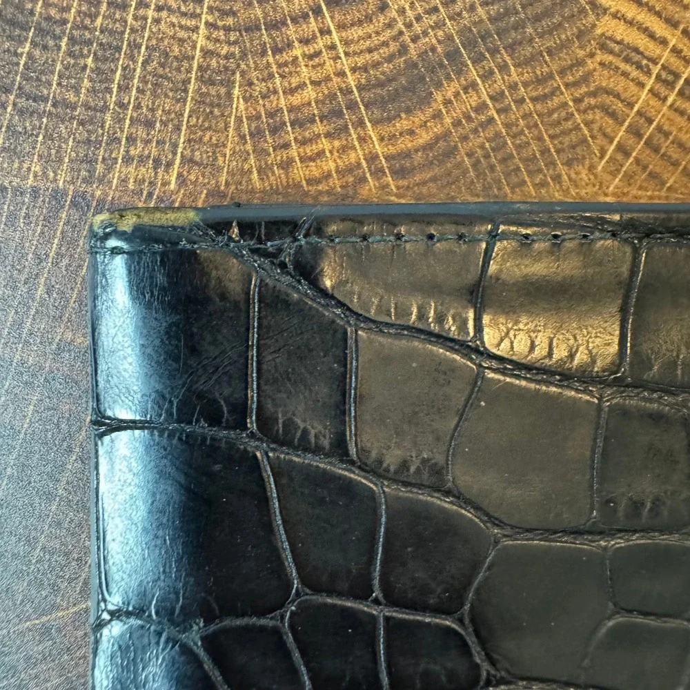 Coach Vintage Black Crocodile Embossed Leather Bifold Wallet Mens 6 Card Slots